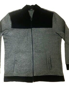 Alfani Sweater XL Full Zip Mens Colorblock Gray Black 100% Cotton Welt Pockets